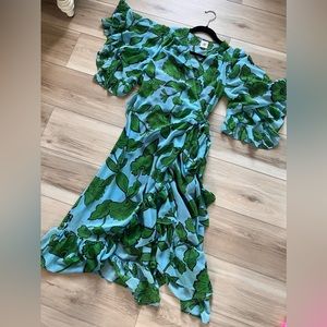 CAbi Blue and Green Floral Dress